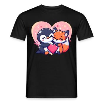 Renard mignon câlin pingouin - T-shirt homme - noir - Devant - AI Model Male 178 light (178cm)