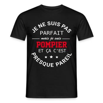 T shirt pompier pas parfait humour pompier cadeau - T-shirt homme - noir - Devant - AI Model Male 178 light (178cm)