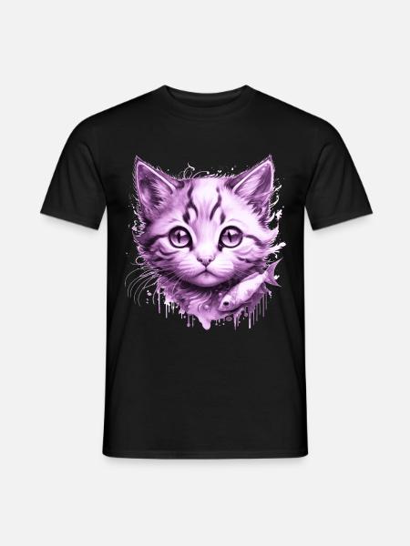 Purple Kitten with fish - Men's T-Shirt - black