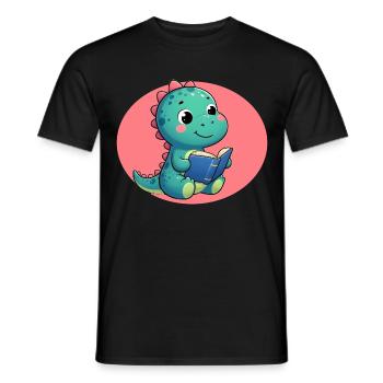 Dino lit un livre - T-shirt homme - noir - Devant - AI Model Male 178 light (178cm)