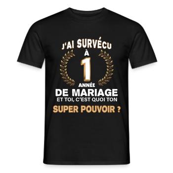Marié depuis 1 an humour mariage - T-shirt homme - noir - Devant - AI Model Male 178 light (178cm)