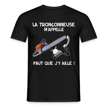La Tronçonneuse au bout du Fil Humour Homme - T-shirt homme - noir - Devant - AI Model Male 178 light (178cm)
