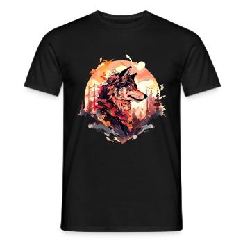 Wolf Wolf’s Head Nature Wilderness Forest Trees Art - T-shirt homme - noir - Devant - AI Model Male 178 light (178cm)