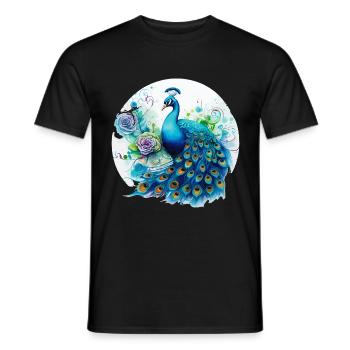 Pfau Blumen Pfauenfeder Exotisch Farbenfroh Bunt - Männer T-Shirt - Schwarz - Vorne - AI Model Male 178 light (178cm)