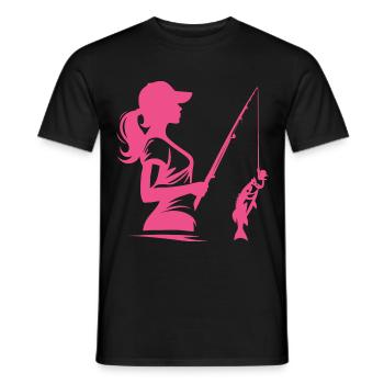 Schlichtes Design für Anglerin mit Fisch-Motiv - Männer T-Shirt - Schwarz - Vorne - AI Model Male 178 light (178cm)