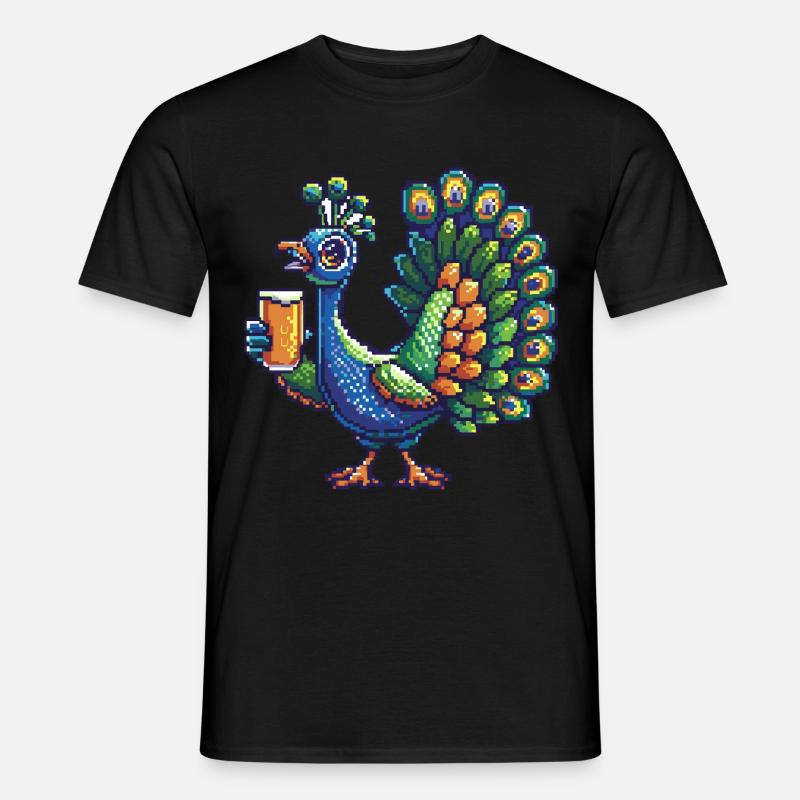 Pfau Vogel Pixel Bier - Männer T-Shirt - Schwarz