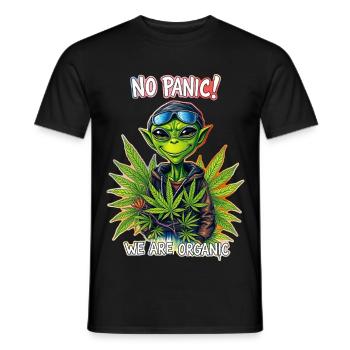 Cannabis Alien - PAS DE PANIQUE NOUS SOMMES BIO 2 - T-shirt homme - noir - Devant - AI Model Male 178 light (178cm)
