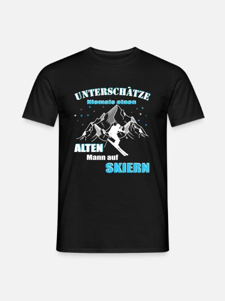 Skifahrer, Alter Mann auf Skiern - Männer T-Shirt - Schwarz