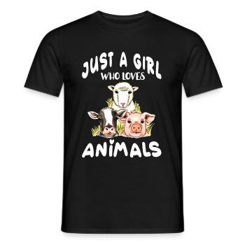 Juste une fille qui aime les animaux. Vache Mouton Cochon - T-shirt homme - noir - Devant - AI Model Male 178 light (178cm)