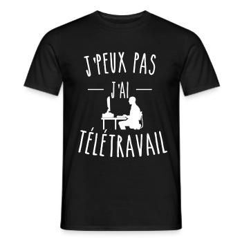 je peux pas j'ai télétravail - T-shirt homme - noir - Devant - AI Model Male 178 light (178cm)