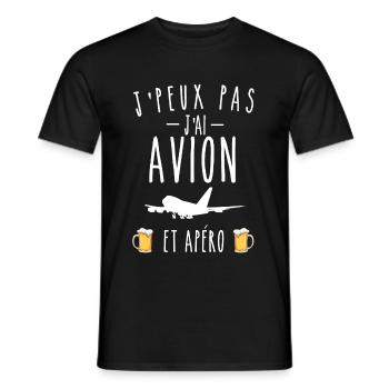 j'peux pas j'ai avion et apéro - T-shirt homme - noir - Devant - AI Model Male 178 light (178cm)