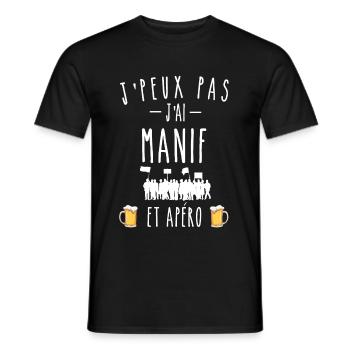 j'peux pas j'ai manif et apéro - T-shirt homme - noir - Devant - AI Model Male 178 light (178cm)