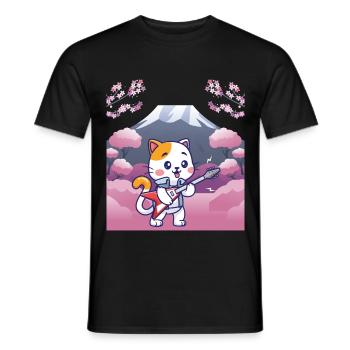Japanisches Design, Katze die Gitarre spiel - Männer T-Shirt - Schwarz - Vorne - AI Model Male 178 light (178cm)