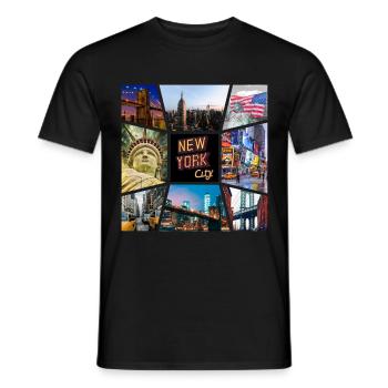 New York City USA America City Skyline Collage - Men's T-Shirt - black - Front - AI Model Male 178 light (178cm)