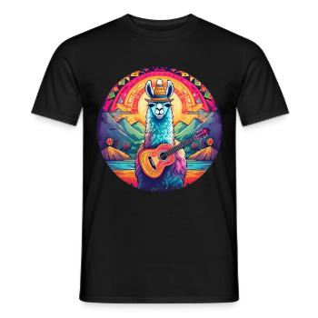 5 de Mayo Party Drinko de Mayo Lama and Guitar - Men's T-Shirt - black - Front - AI Model Male 178 light (178cm)