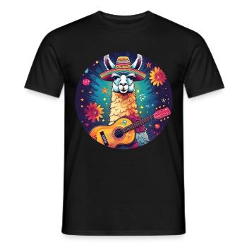 5 de Mayo Party Drinko de Mayo Lama and Guitar - Men's T-Shirt - black - Front - AI Model Male 178 light (178cm)