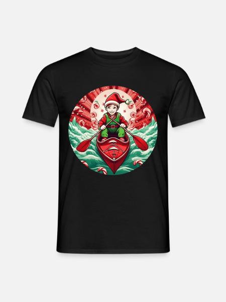 Weihnachtself Kajakfahren - Männer T-Shirt - Schwarz