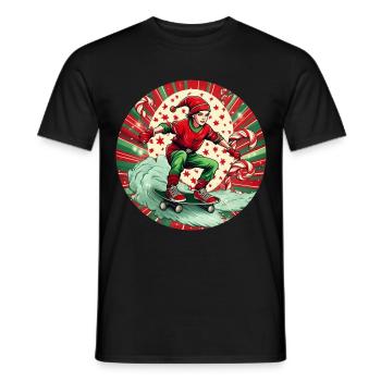 Christmas Elf Skateboarding - Men's T-Shirt - black - Front - AI Model Male 178 light (178cm)