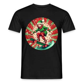 Christmas Elf Skateboarding - Men's T-Shirt - black - Front - AI Model Male 178 light (178cm)