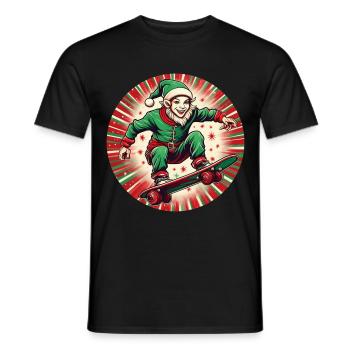 Christmas Elf Skateboarding - Men's T-Shirt - black - Front - AI Model Male 178 light (178cm)