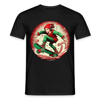 Christmas Elf Skateboarding - Men's T-Shirt - black - Front - AI Model Male 178 light (178cm)