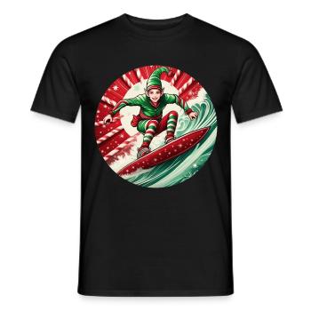 Weihnachtself Beim Surfen - Männer T-Shirt - Schwarz - Vorne - AI Model Male 178 light (178cm)