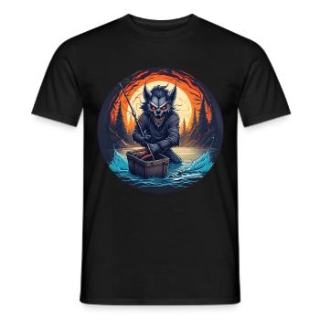Creepy Halloween Party Costume Werewolf Fishing - Men's T-Shirt - black - Front - AI Model Male 178 light (178cm)