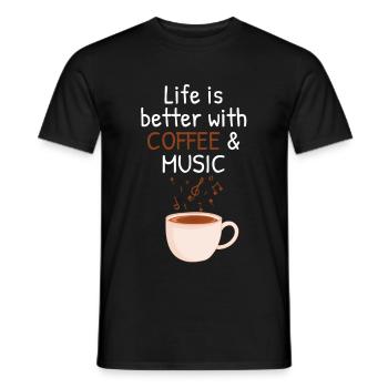 Life is better with music and coffee gift - Men's T-Shirt - black - Front - AI Model Male 178 light (178cm)