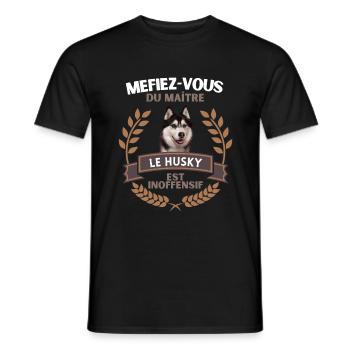Méfiez vous du maître - Husky - T-shirt homme - noir - Devant - AI Model Male 178 light (178cm)