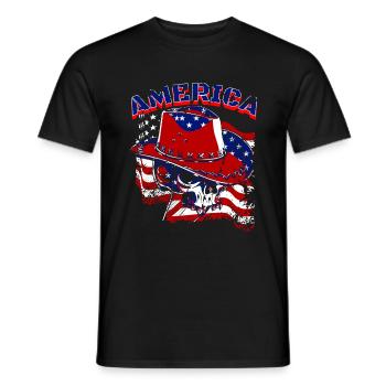 Un beau crâne de cow-boy avec un design de drapeau américain - T-shirt homme - noir - Devant - AI Model Male 178 light (178cm)