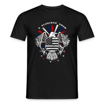E Pluribus Unum with US flag and eagle - Men's T-Shirt - black - Front - AI Model Male 178 light (178cm)