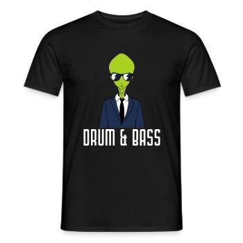 Drumming Shirt For Drummers "Drum & Bass Alien" - Männer T-Shirt - Schwarz - Vorne - AI Model Male 178 light (178cm)