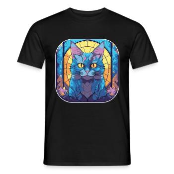 Colorful Chartreux Cat Breed Watercolor Painting - Men's T-Shirt - black - Front - AI Model Male 178 light (178cm)