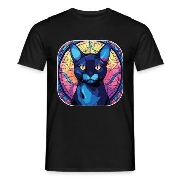 Peinture à l’aquarelle colorée de race de chat Bombai - T-shirt homme - noir - Devant - AI Model Male 178 light (178cm)