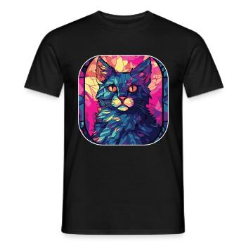 Coloré Manx Cat Race Aquarelle Peinture sur Verre - T-shirt homme - noir - Devant - AI Model Male 178 light (178cm)