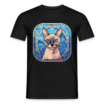 Peinture à l’aquarelle colorée de race de chat siamois - T-shirt homme - noir - Devant - AI Model Male 178 light (178cm)