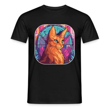 Peinture à l’aquarelle colorée de race de chat somalien - T-shirt homme - noir - Devant - AI Model Male 178 light (178cm)