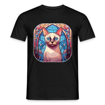Peinture à l’aquarelle de race de chat tonkinois colorée - T-shirt homme - noir - Devant - AI Model Male 178 light (178cm)