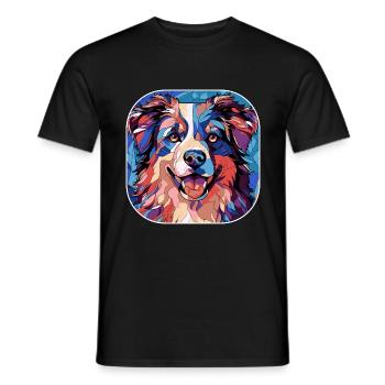 Aquarelle colorée de race de chien de berger australien - T-shirt homme - noir - Devant - AI Model Male 178 light (178cm)