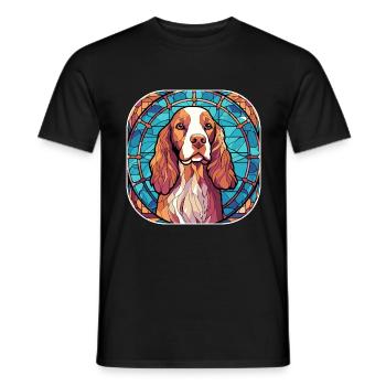 Coloré Bretagne Dog Breed Aquarelle Peinture sur verre - T-shirt homme - noir - Devant - AI Model Male 178 light (178cm)