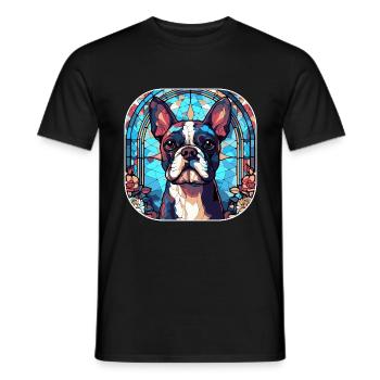 Verre d’aquarelle coloré de race de chien Boston Terrier - T-shirt homme - noir - Devant - AI Model Male 178 light (178cm)