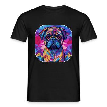 Bunte Mops-Hunderasse Aquarell-Glasmalerei - Männer T-Shirt - Schwarz - Vorne - AI Model Male 178 light (178cm)