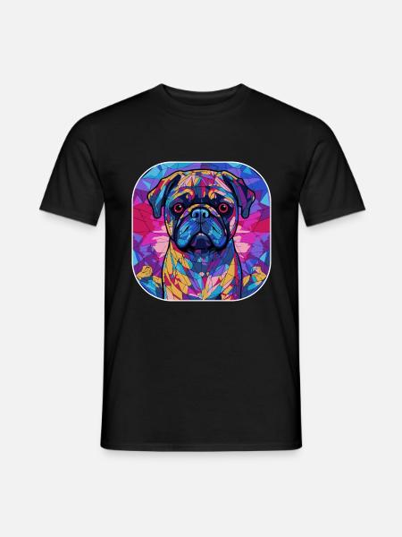 Kleurrijke Mopshond Ras Aquarel Glas Schilderij - Heren T-shirt - zwart