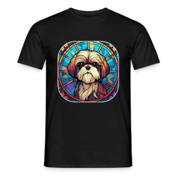 Coloré Shih Tzu Dog Breed Aquarelle Peinture sur verre - T-shirt homme - noir - Devant - AI Model Male 178 light (178cm)