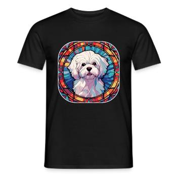 Bunte maltesische Hunderasse Aquarell Glas Painti - Männer T-Shirt - Schwarz - Vorne - AI Model Male 178 light (178cm)