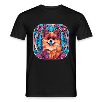 Coloré Poméranie Race de Chien Aquarelle Verre Pai - T-shirt homme - noir - Devant - AI Model Male 178 light (178cm)