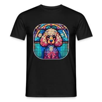 Caniche coloré Race de chien Aquarelle Peinture sur verre - T-shirt homme - noir - Devant - AI Model Male 178 light (178cm)