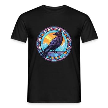 Crow Colorful Watercolor Animal Pet Illustration - Men's T-Shirt - black - Front - AI Model Male 178 light (178cm)