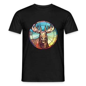 Moose Colorful Watercolor Animal Pet Illustration - Men's T-Shirt - black - Front - AI Model Male 178 light (178cm)