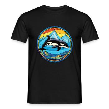 Orca Colorful Watercolor Animal Pet Illustration - Men's T-Shirt - black - Front - AI Model Male 178 light (178cm)